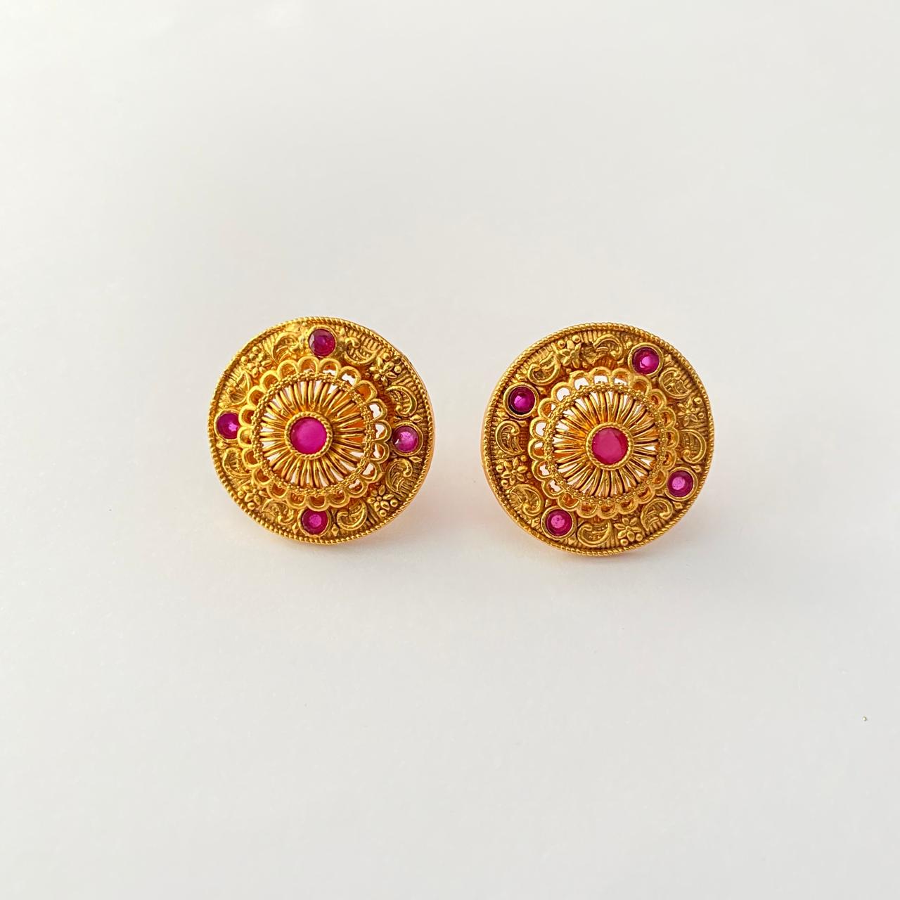 Antique Gold Ethnic Ruby  Traditional Stud