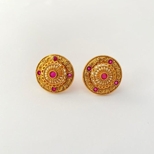 Antique Gold Ethnic Ruby  Traditional Stud
