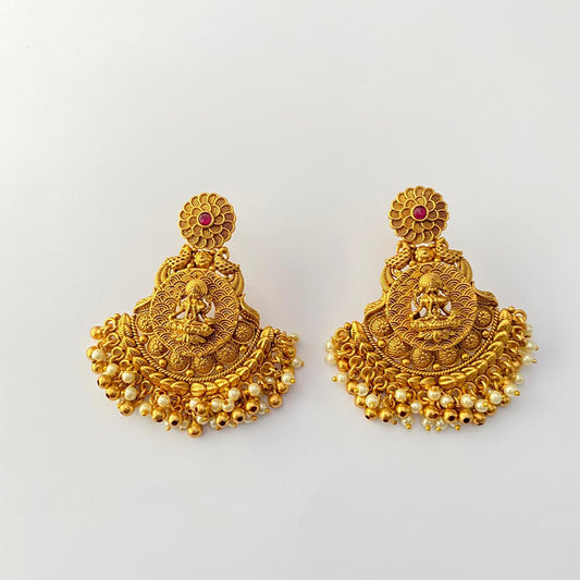 Gold Plated  With pearl Traditional  Lakshmi maa Earring