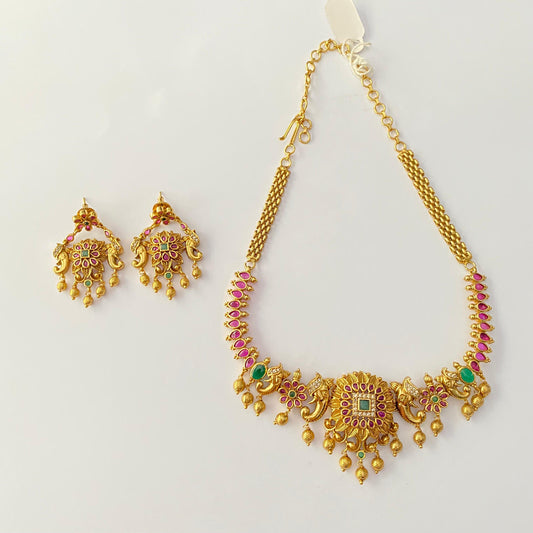 Gold Plated Emerald Ruby Necklace set