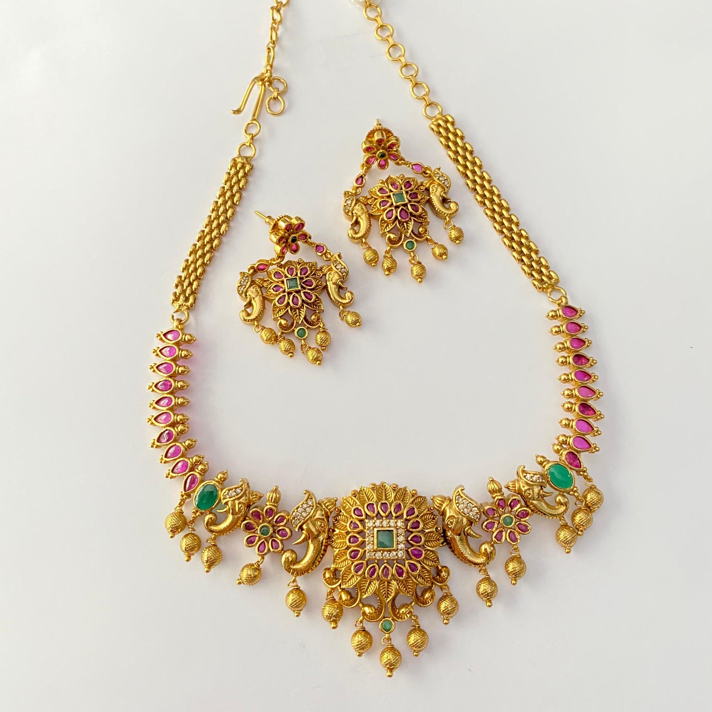 Gold Plated Emerald Ruby Necklace set