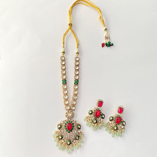 Polki Emerald Ruby long Necklace set