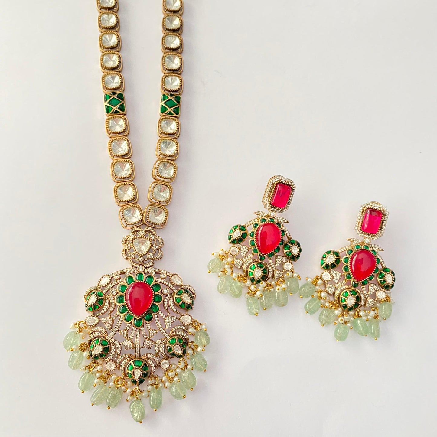 Polki Emerald Ruby long Necklace set