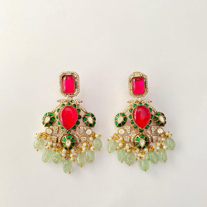 Polki Emerald Ruby long Necklace set