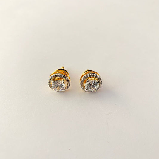 Pure Silver 92.5 Gold Polish Double Frame Stud