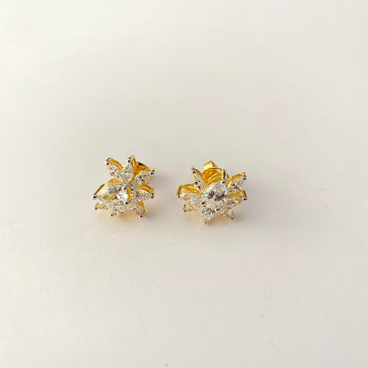 Gold Polish Pure Silver 92.5 Flower Design Stud