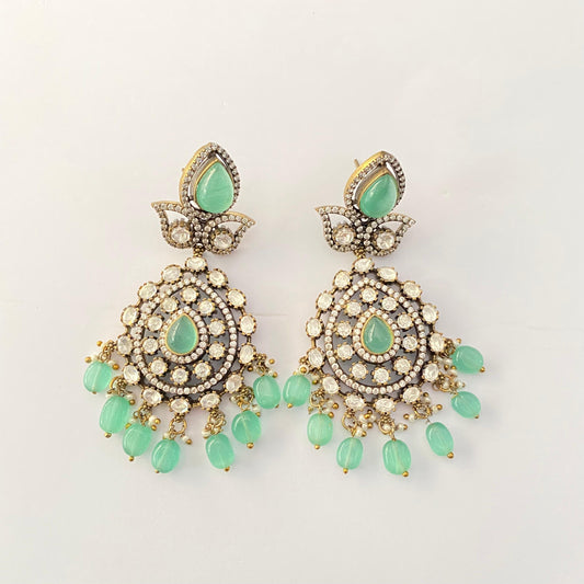 Oxidised Aqua Stone with Drop Earring