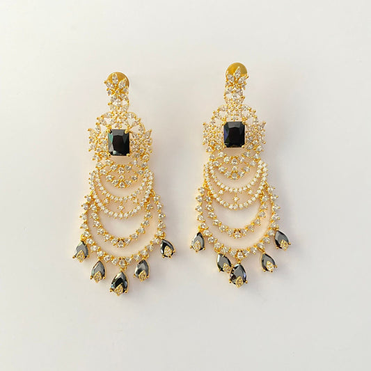 Classy black Stone A.D Gold Plated Dangler Earring