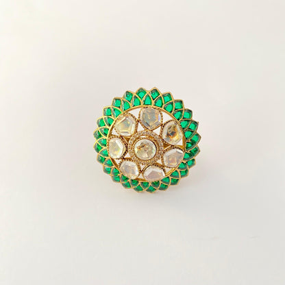 Ethnic Kundan Polki Big Adjustable Ring