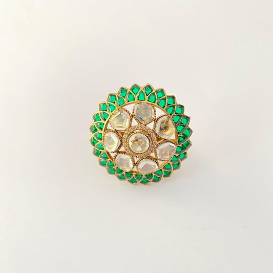 Ethnic Kundan Polki Big Adjustable Ring