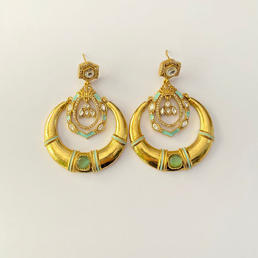 Aqua antique gold plated earing