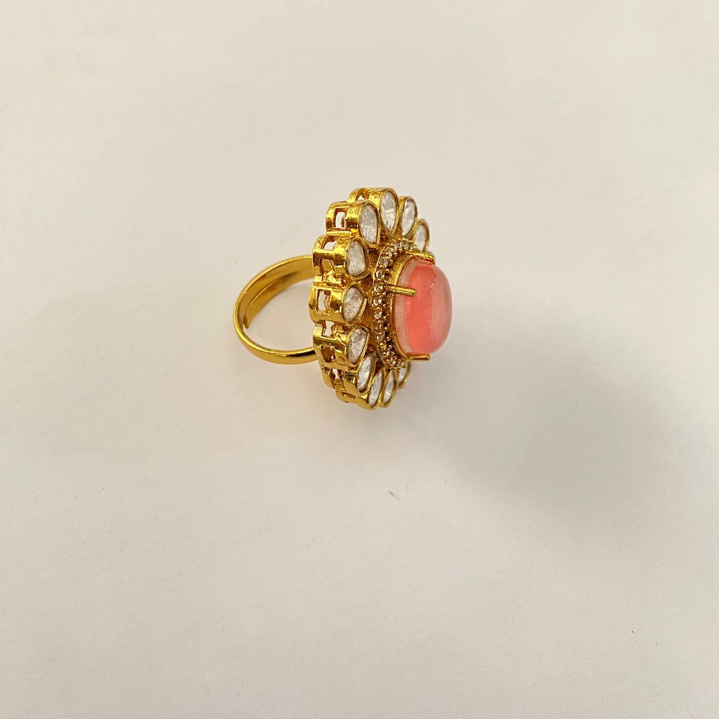 Polki gold plated adjustable ring