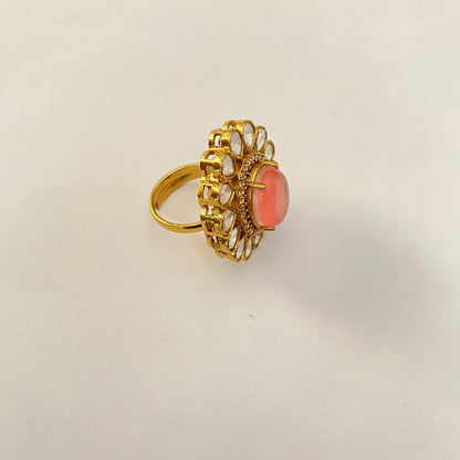 Polki gold plated adjustable ring