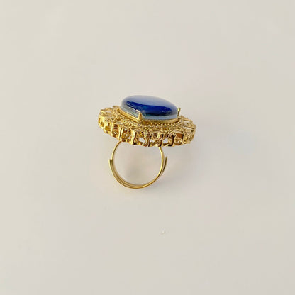 Polki blue gold plated adjustable ring