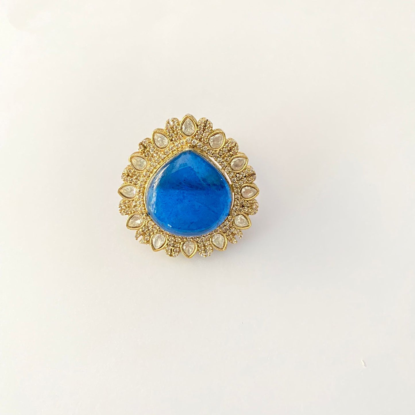 Polki blue gold plated adjustable ring