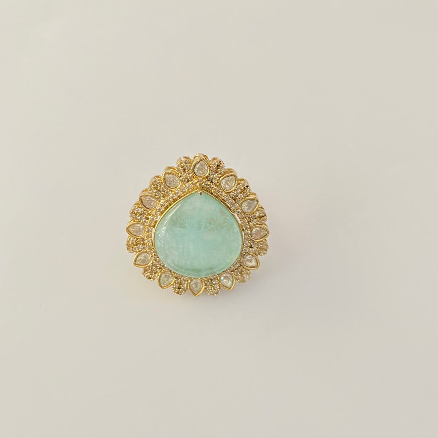 Polki aqua gold plated adjustable ring