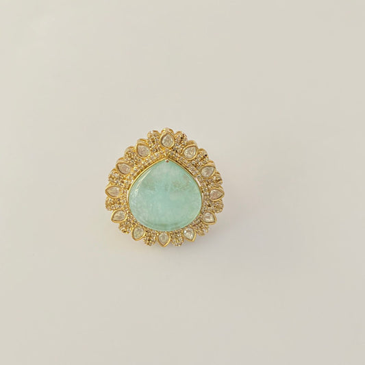 Polki aqua gold plated adjustable ring