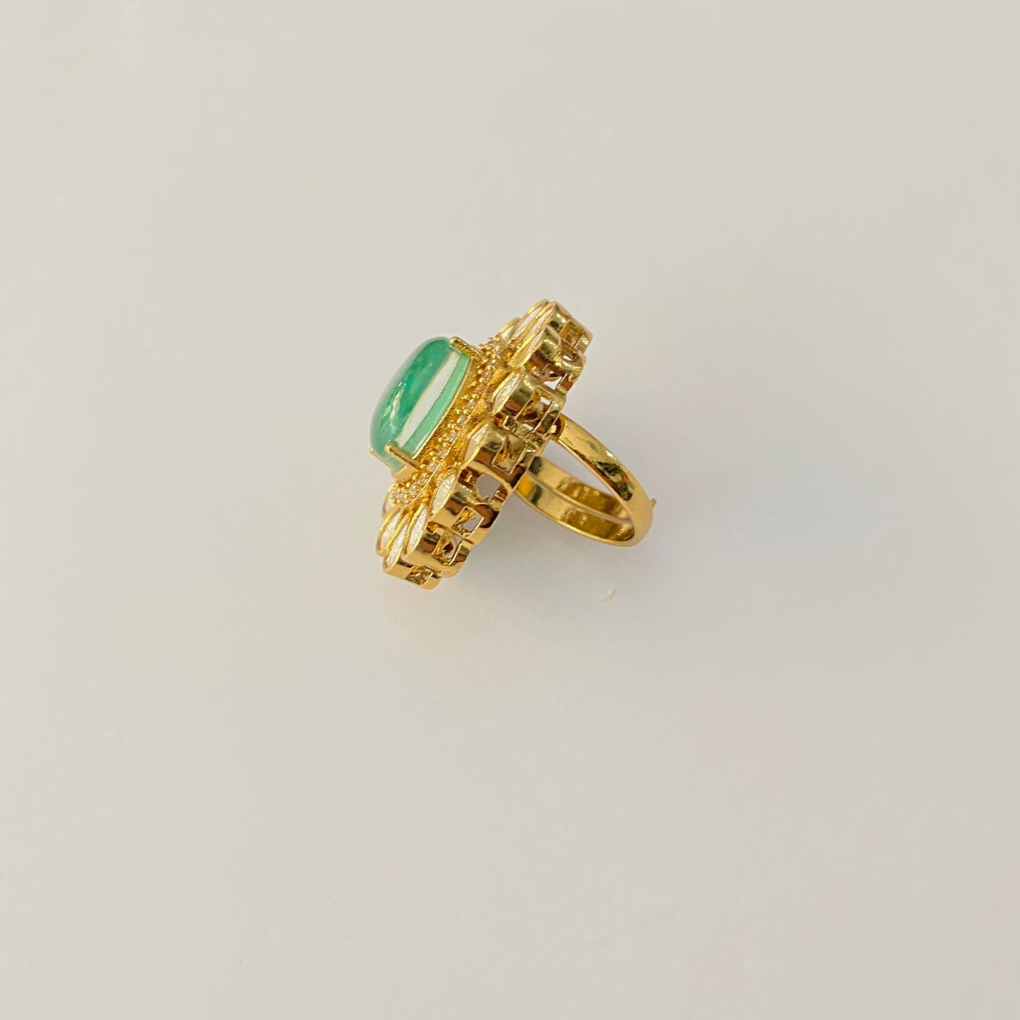 Polki mint  green gold plated adjustable ring