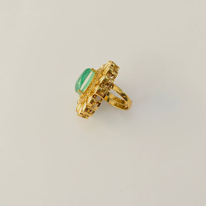 Polki mint  green gold plated adjustable ring