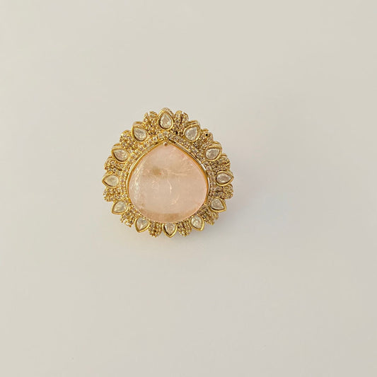 Polki pink gold plated adjustable ring