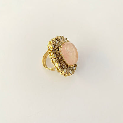 Polki pink gold plated adjustable ring