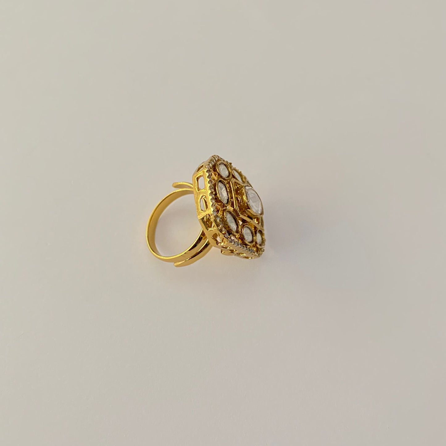 Kundan Polki gold plated adjustable ring