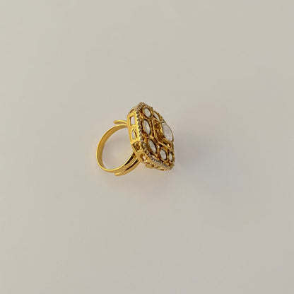 Kundan Polki gold plated adjustable ring