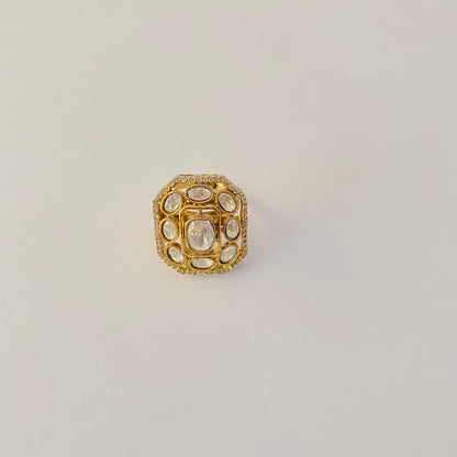 Kundan Polki gold plated adjustable ring