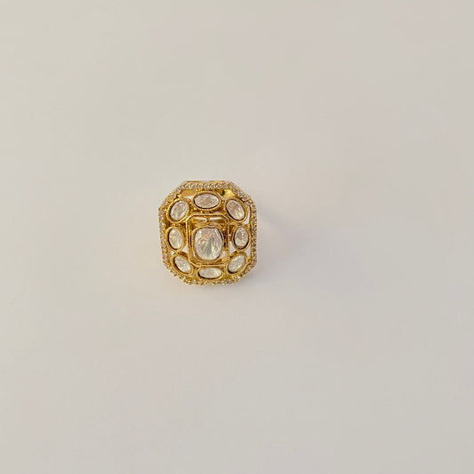 Kundan Polki gold plated adjustable ring