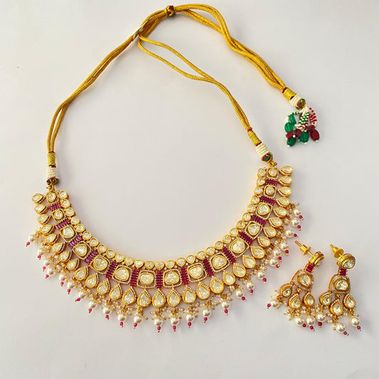 Gold Plated kundan Ruby necklace set