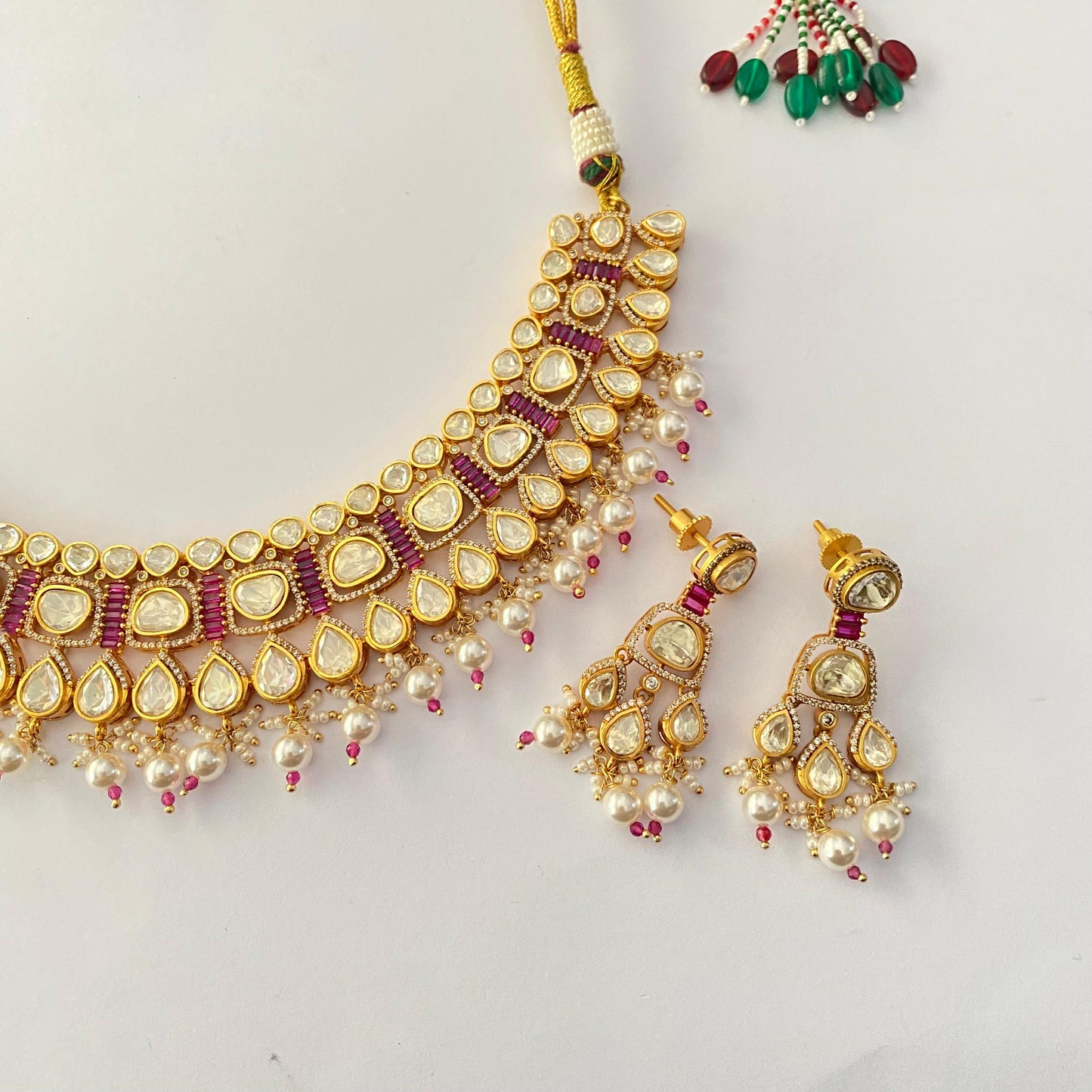 Gold Plated kundan Ruby necklace set