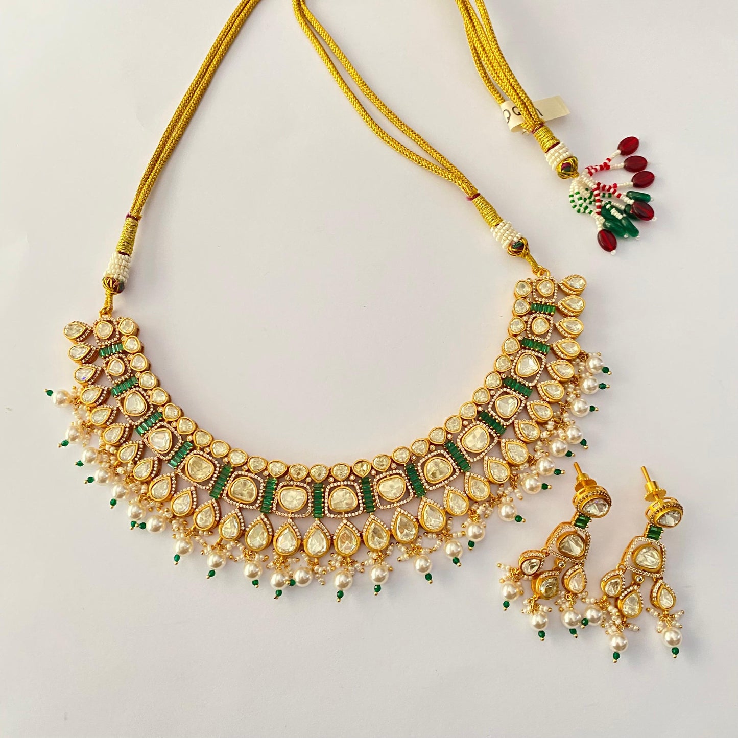 Gold Plated kundan green necklace set