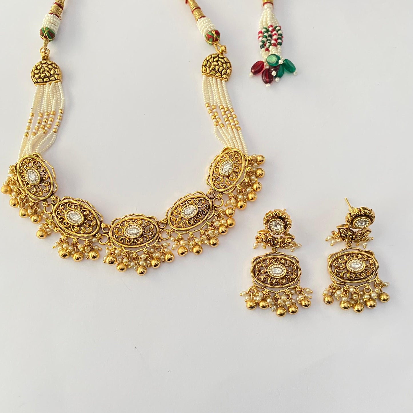 Temple Gold Plated with small pearl Necklace Set