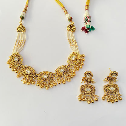 Temple Gold Plated with small pearl Necklace Set