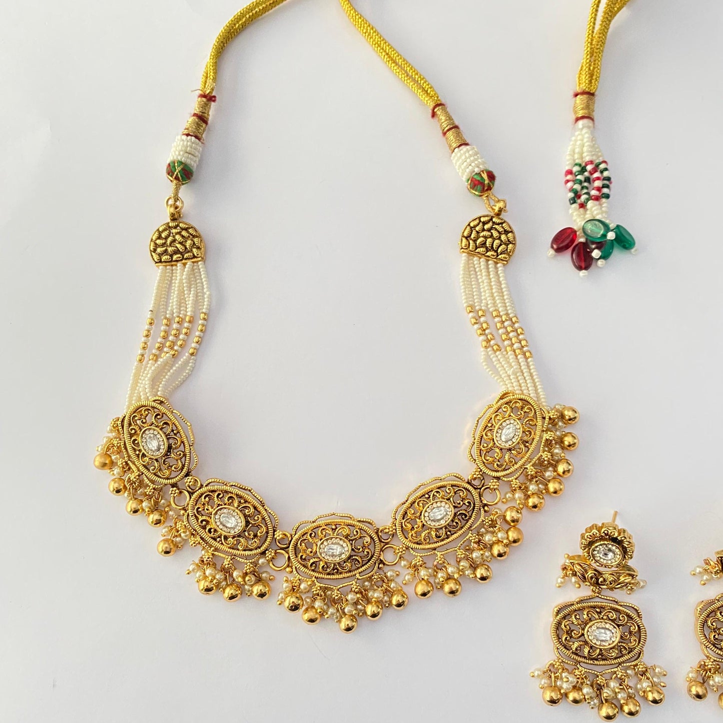 Temple Gold Plated with small pearl Necklace Set