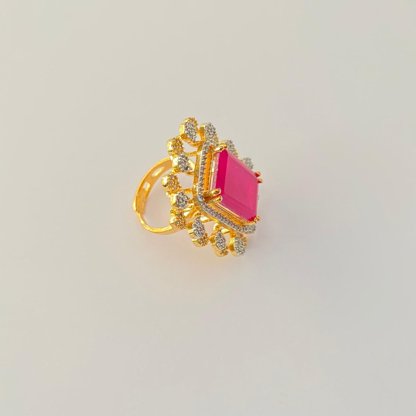 Ruby gold plated adjustable ring