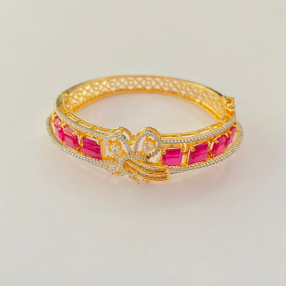 Pink Stone  A.D Gold plated Openable Bracelet