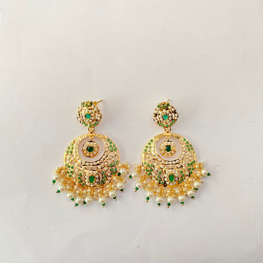 Green Gold Plated Jadau Earring