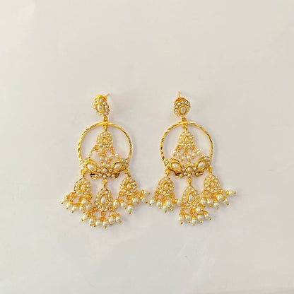 Gold Plated White Jadau Earring
