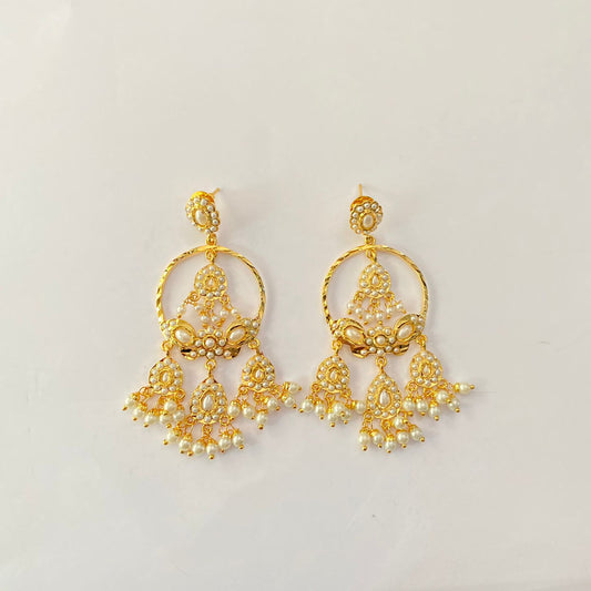 Gold Plated White Jadau Earring