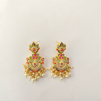 Multi Gold Plated Jadau Earring