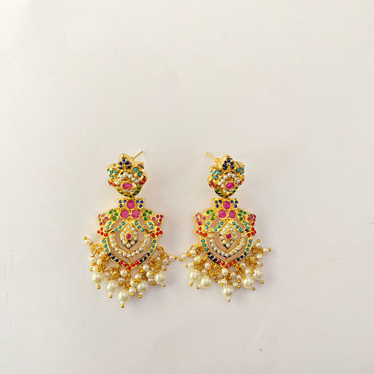 Multi Gold Plated Jadau Earring