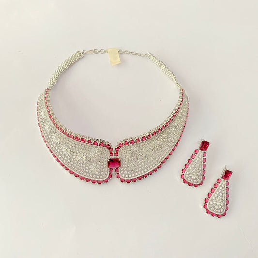 Ruby Diamond Silver Plated Necklace Set