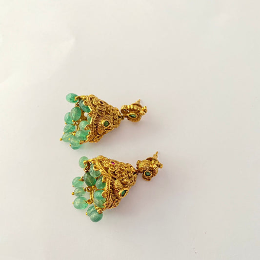 Gold Plated Drop Aquamarine Jhumka