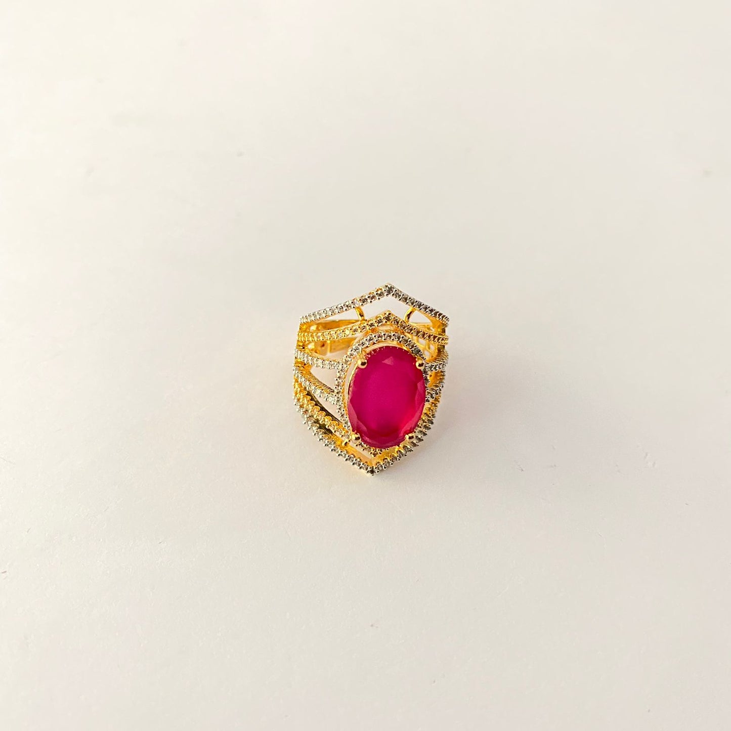 Ruby Stone Gold plated adjustable Ring