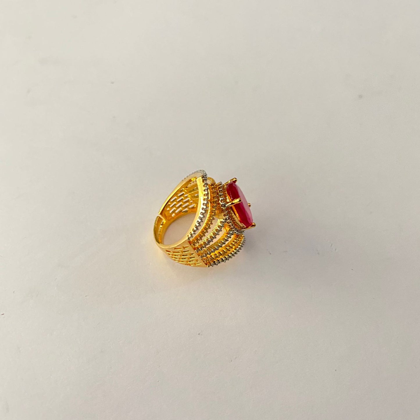 Ruby Stone Gold plated adjustable Ring