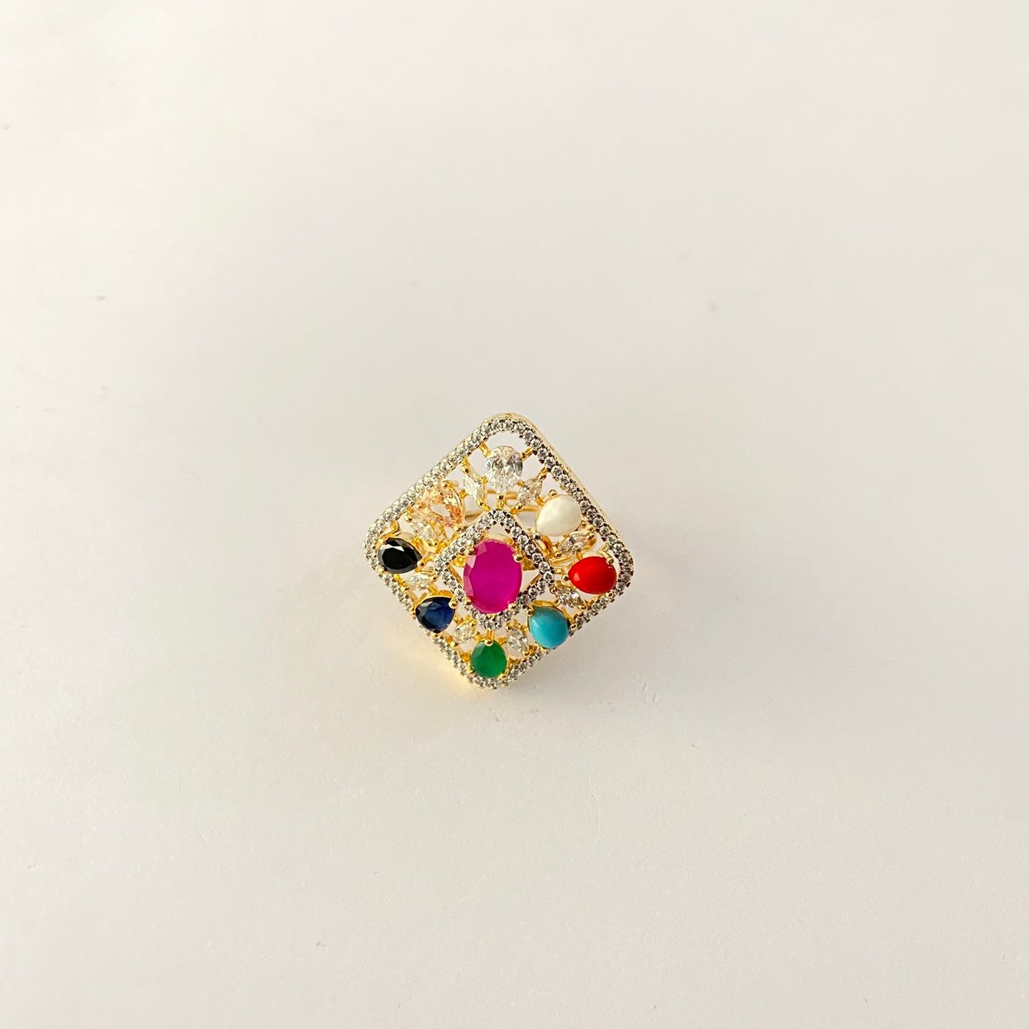 Gold plated Multi Colour Square Ring