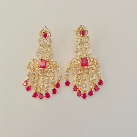 Ruby Stone  A.D Gold Plated dangler earring