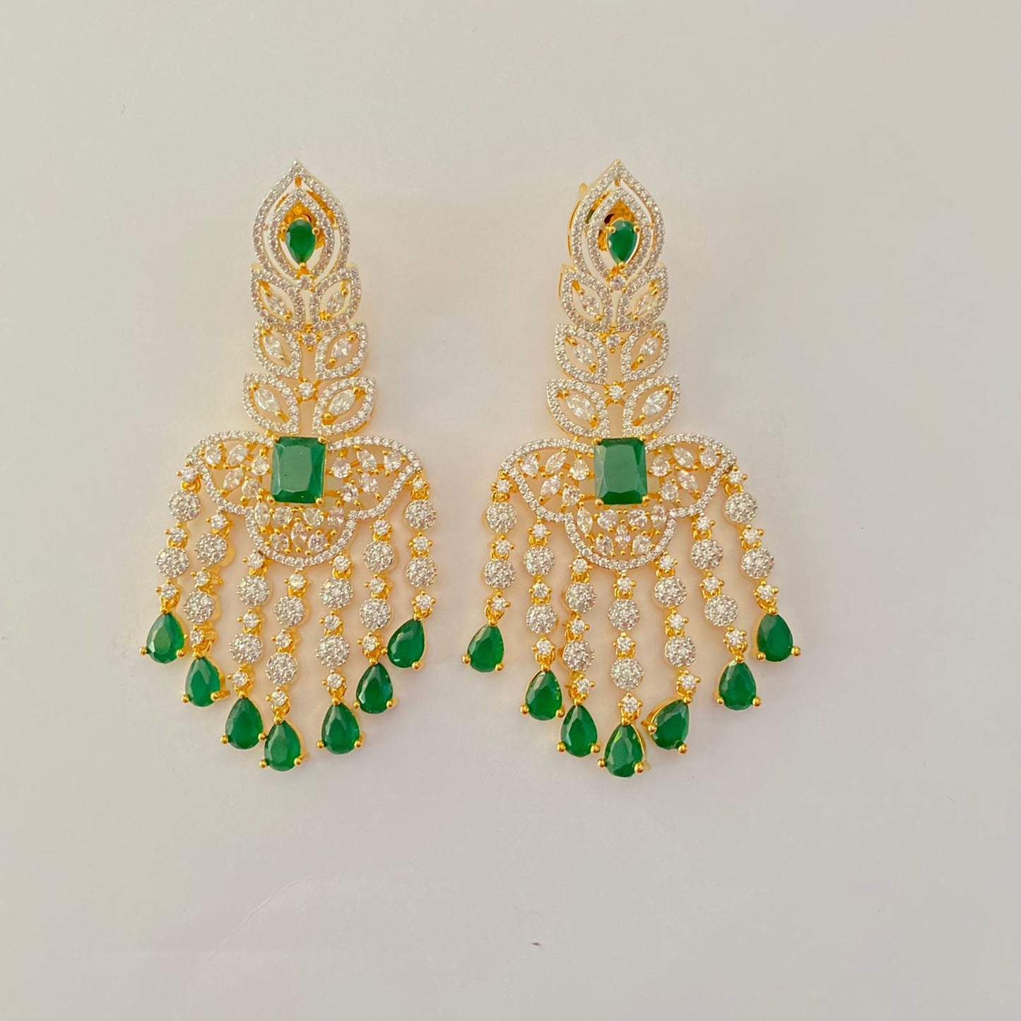 Green stone A.D Gold Plated Stone Dangler earring