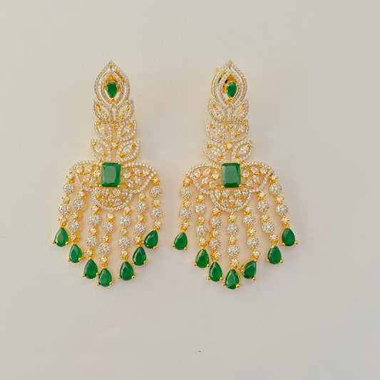 Green stone A.D Gold Plated Stone Dangler earring